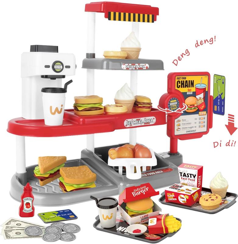 DeAO – Lot De 88 Accessoires De Cuisine Fast-Food – Caisse, Machine à Café, évier, Légumes – Jouet éducatif Dès 3 Ans (vert)