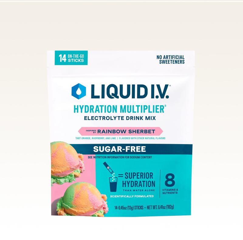 Liquid I.V. Sugar-Free Hydration Multiplier - Rainbow Sherbet - Hydration Powder Packets | Electrolyte Powder Drink Mix | Convenient Single-Serving Sticks | 8 Vitamins & Nutrients | 1 Pack (14 Servings)