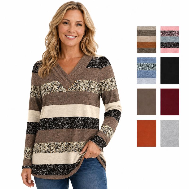 Wiholl Fashion Long Sleeve Shirts for Women Fall Outfits V Neck T Shirts Button Down Tunic Tops Fashion Clothing