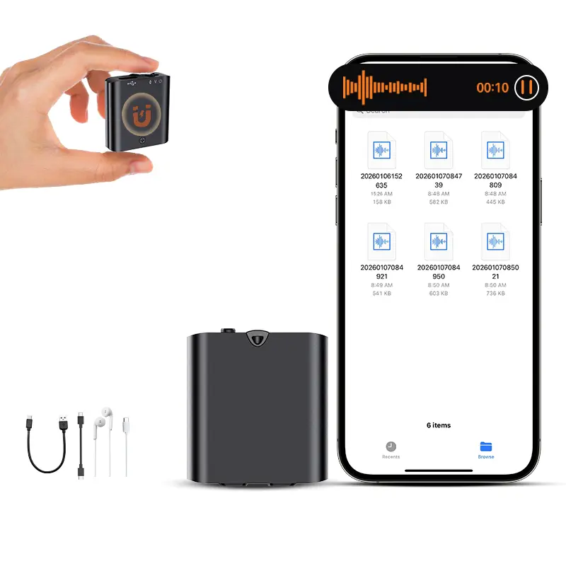 Mini Magnetic Voice Recorder-One-Touch Recording,HD Noise Reduction,Long Battery,Large Storage,Include OTG adapter,Slim and lightweight