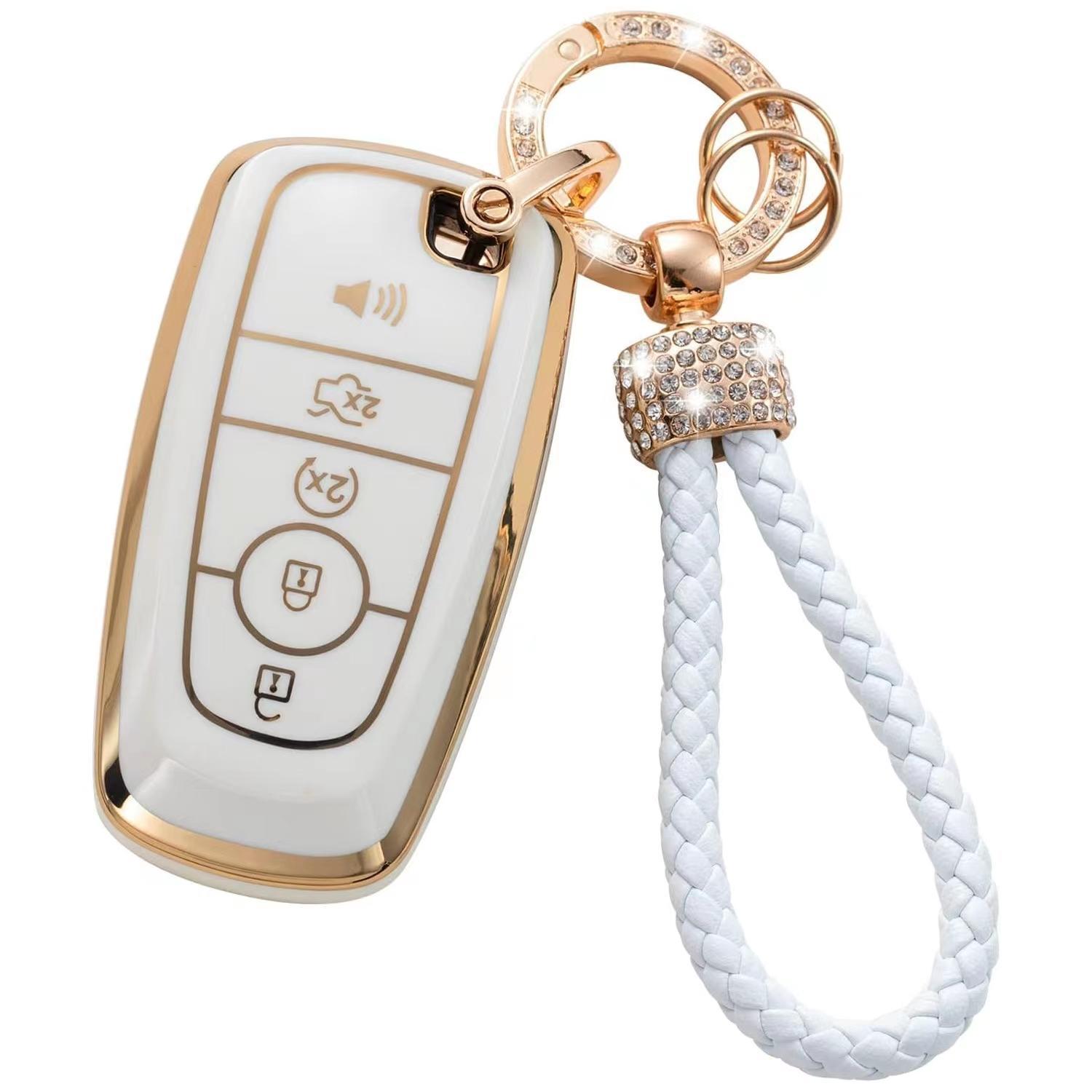 TPU Car Key Case With Keychain, Car Key Accessory, Car Key Cover, Key Fob Cover, TPU Key Full Protective Cover Compatible With Ford Fusion Explorer Escape F150 F250 F350 F450 F550 Edge Expedition