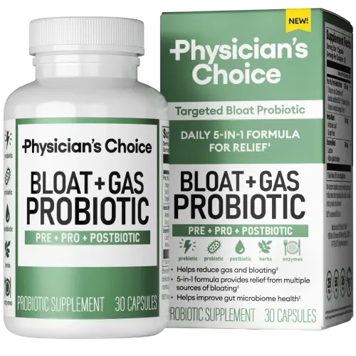 Physician's Choice Bloat & Gas Probiotic 5-in-1 w/ Prebiotics, Postbiotics, Digestive Enzymes & Lactase for Digestion Relief - Supports Bloating & Gas