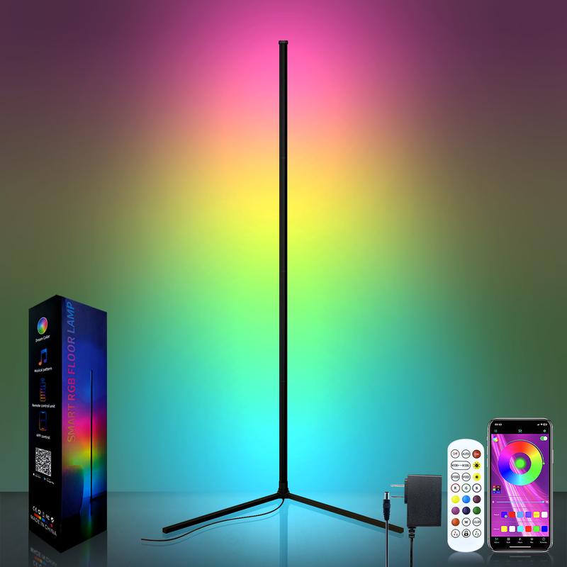 KEXU Smart LED Corner Floor Lamp, 16Million Multifunction Dimmable RGB Colors, Music Sync Changing,with Remote & APP Control, LED Light for Room Decor Interior Rgb Lighting Led Atmosphere Lamp