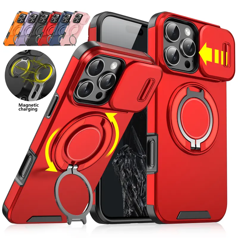 Magnetic Case for iPhone 16 Pro Max 15 14 13 12 Pro Max Rotating Ring ...