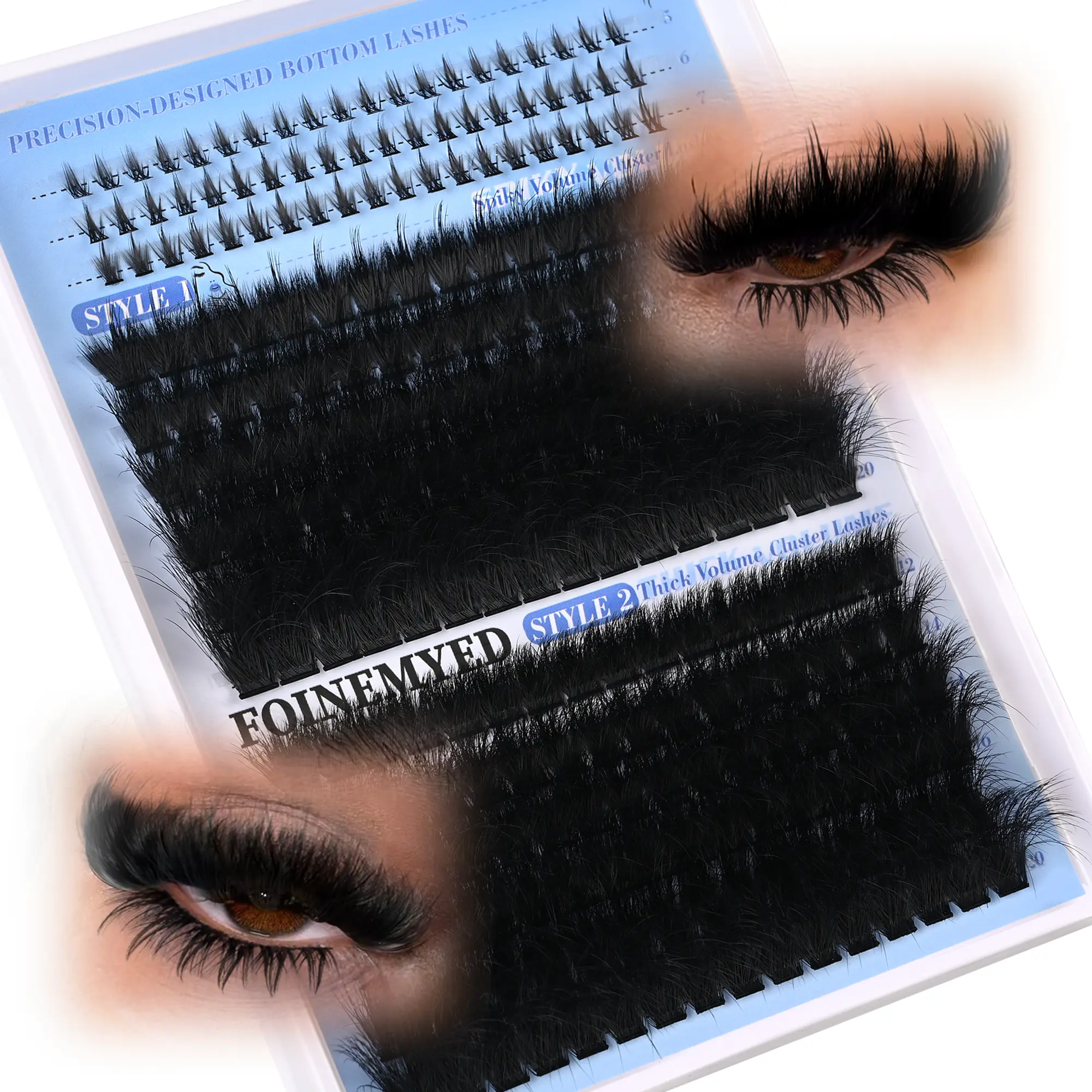 Manga Lash Clusters with Spikes and Bottom Lashes 2-in-1 Dual Styles: 200D Spiky & 200D Volume 252Pcs Spiky Cluster Eyelash Extensions 12-20mm Evil Look Individual Lashes DIY Lash Extension by FOINEMYED