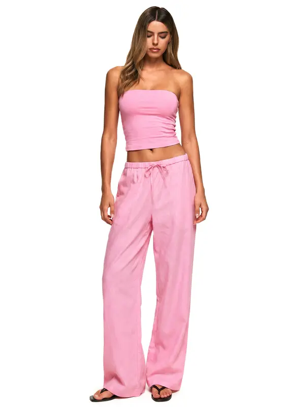 FDR Women’s High-Stretch Tube Top Summer Strapless Bandeau Top Slim Fit Basic Tank TENCEL Pants Set, Soft & Breathable Two-Piece Outfit Versatile Casual Essential for Daily Wear, Layering or Going Out