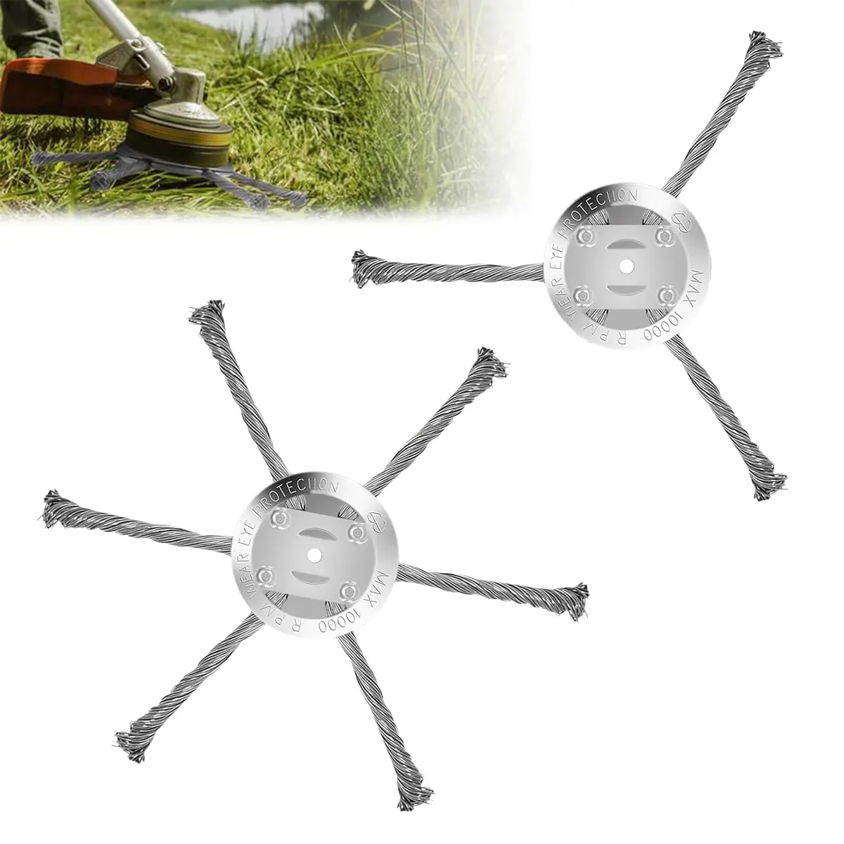 thumbnail image 2 of Wire Brush Trimmer Head 8-Inch Wired Trimmer Blade - Steel Brush Head For Weed Eaters & Landscaping Weed Eater Trimmer Blade 2 of 14