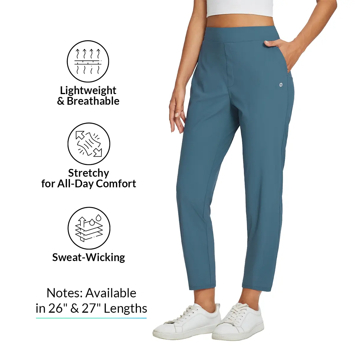 [Summer Essential] baleaf Women's Lightweight UPF50+ Quick Dry Ankle Pants with 4 Pockets Breathable Stretch for Commute Travel Hiking Golf Bottoms #SummerVibes