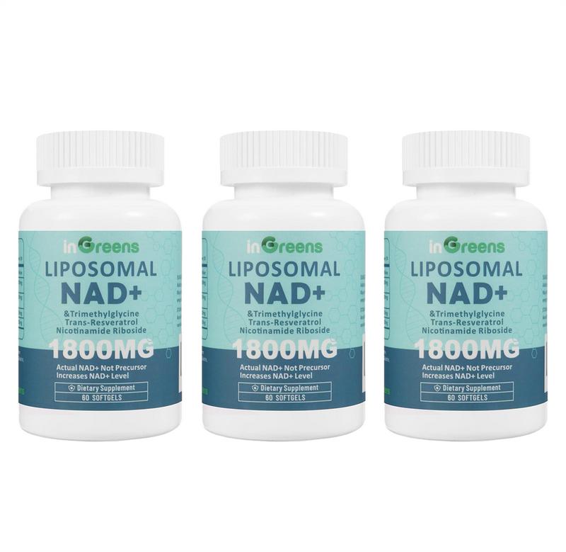 inGreens 3 Cup NAD+ Supplement 1800 mg with Nicotinamide Riboside 200mg, Trans Resveratrol 200mg, Trimethylglycine 200mg，Boost NAD+, Cellular Energy and DNA Repair, 120 Softgels non-pharmaceutical Fitness Healthcare