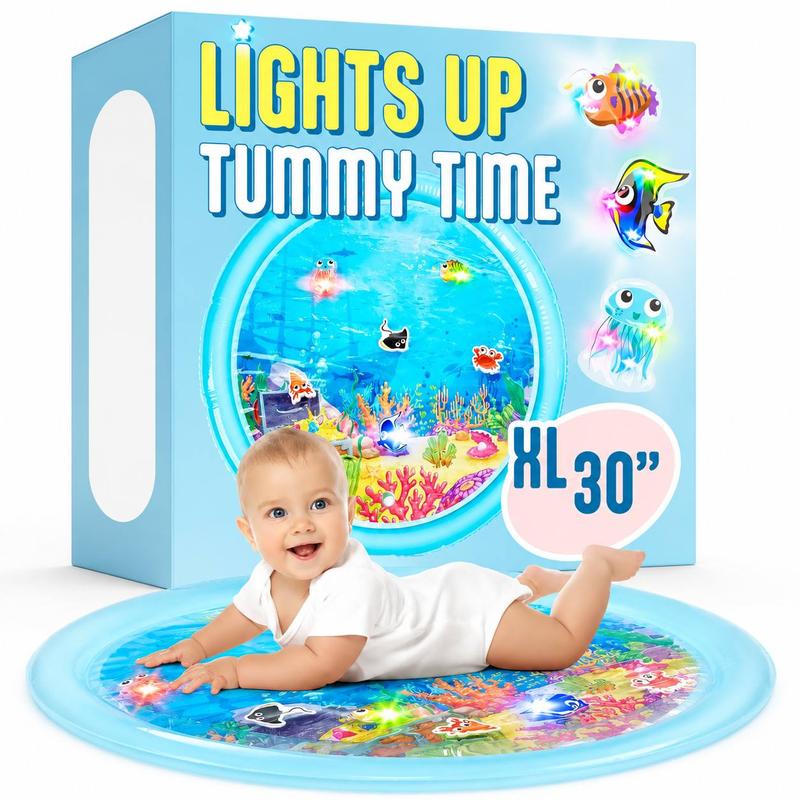 SplashEZ 30" / 76 cm Light-Up Tummy Time Water Mat Sensory Playset for Babies with 3 LED Glow-Up Fish, 3 Floating Toys, BPA-Free, CPSC Certified, Easy to Clean Play Mat Ocean