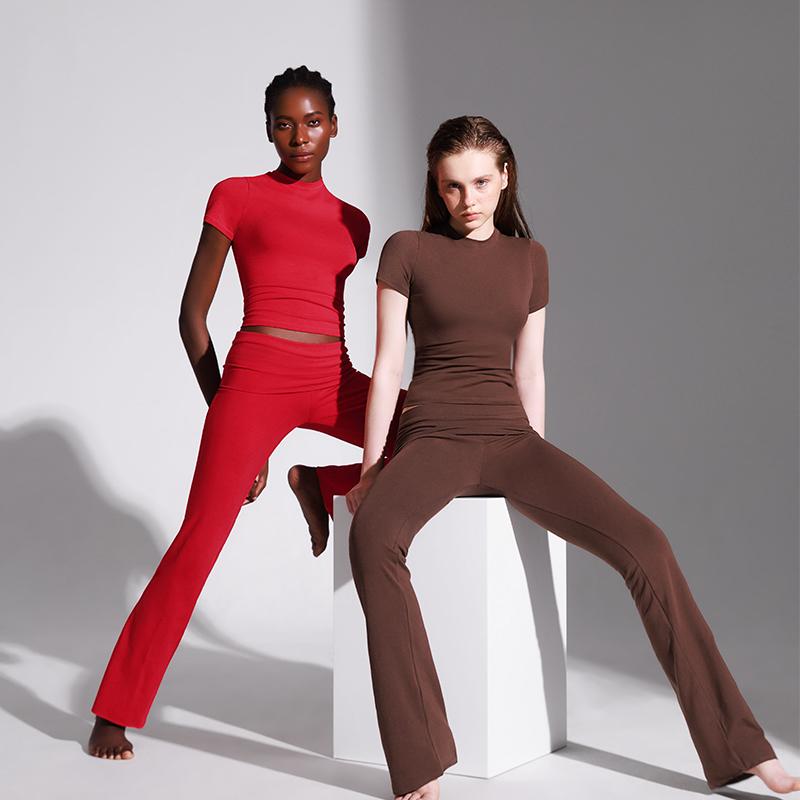 PUMIEY 2-Piece Lounge Set, Snatched Buttery Soft Stretch Minimal Chic Viral Everyday Outfit, Adjustable Rise, Bump-Friendly Fit