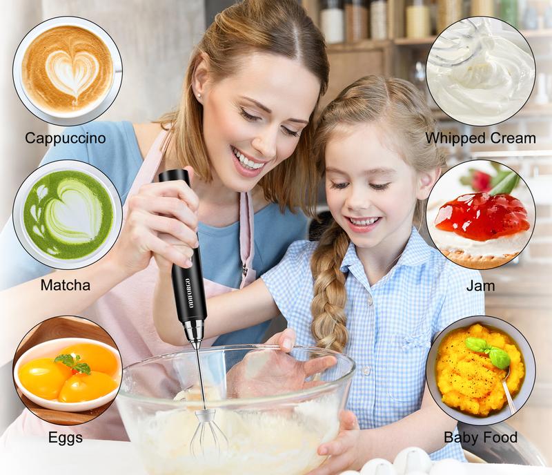 Rechargeable Handheld Milk Frother – 3 Interchangeable Heads, 3 Speeds, Detachable