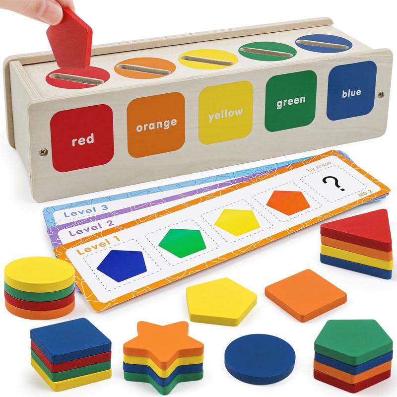查看[1 set of wooden sorting toy, Montessori color and shape sorter ...