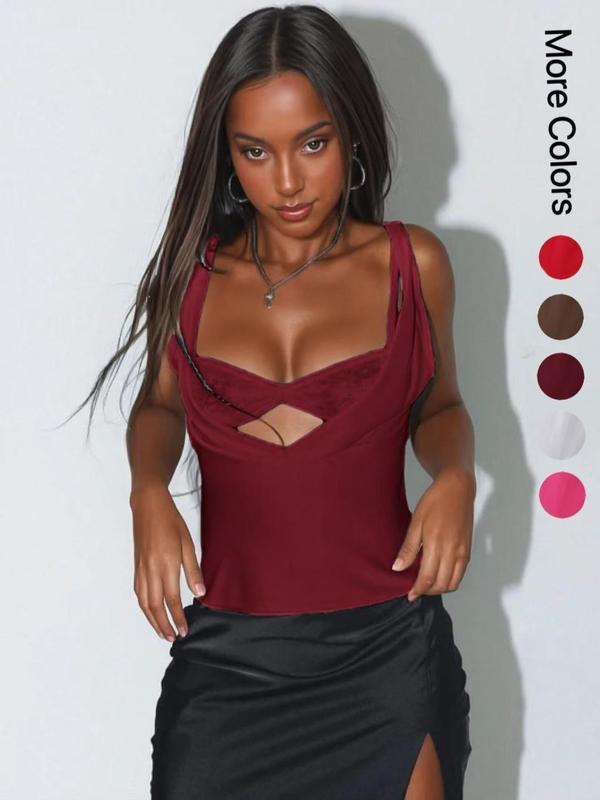 Women's Sexy Backless Lace Strap Bra and Bow Decor Cami Cropped Tank Top Set, Slim-Fit Summer Fashion Outfit, Perfect for Parties, Bustier, Womenswear, Garment
