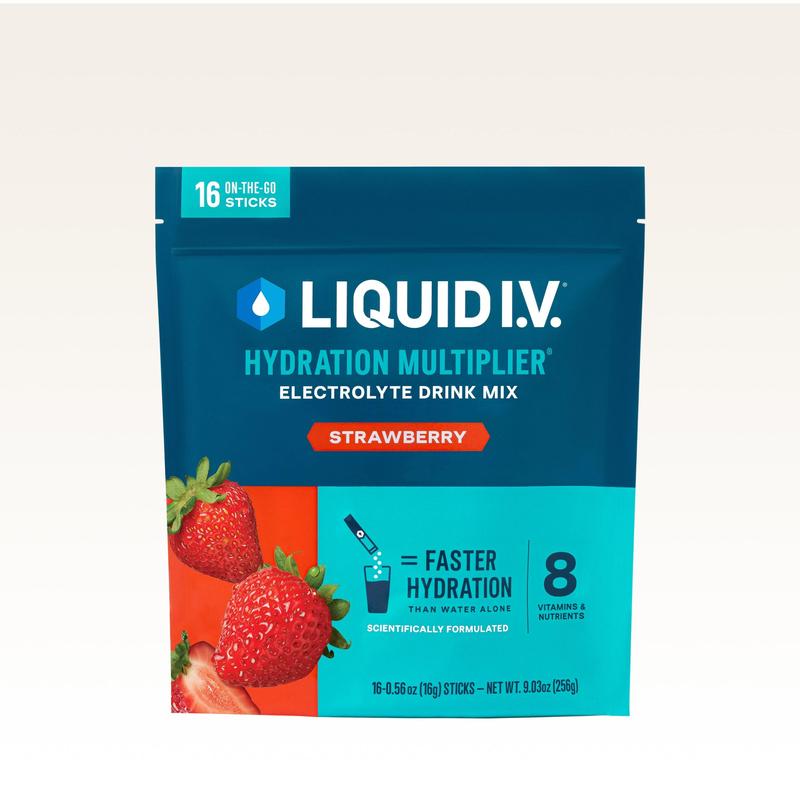 Liquid I.V. Hydration Multiplier - Strawberry - Hydration Powder Packets | Electrolyte Powder Drink Mix | Convenient Single-Serving Sticks | 8 Vitamins & Nutrients | 1 Pack (16 Servings)