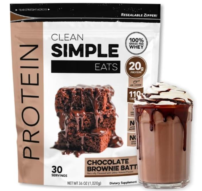 Clean Simple Eats Chocolate Brownie Batter Whey Protein Powder, Natural Sweetened and Cold-Processed 20 Grams of Protein (30 Servings) protein powder Healthcare Muscle Dietary Milk Optimum