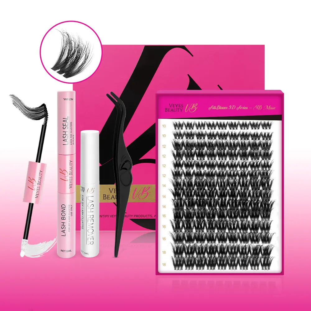 VEYESBEAUTY VB-Muse 3D Volume Cluster Lashes Individual Lash Extensions Layered Fluffy Eyelashes Wispy Faux Mink Lash Newbie's Five-Second DIY Mixed Length Large Tray for Self Application Makeup at Home Cosmetic Eyelashes Extensions,sunscreen