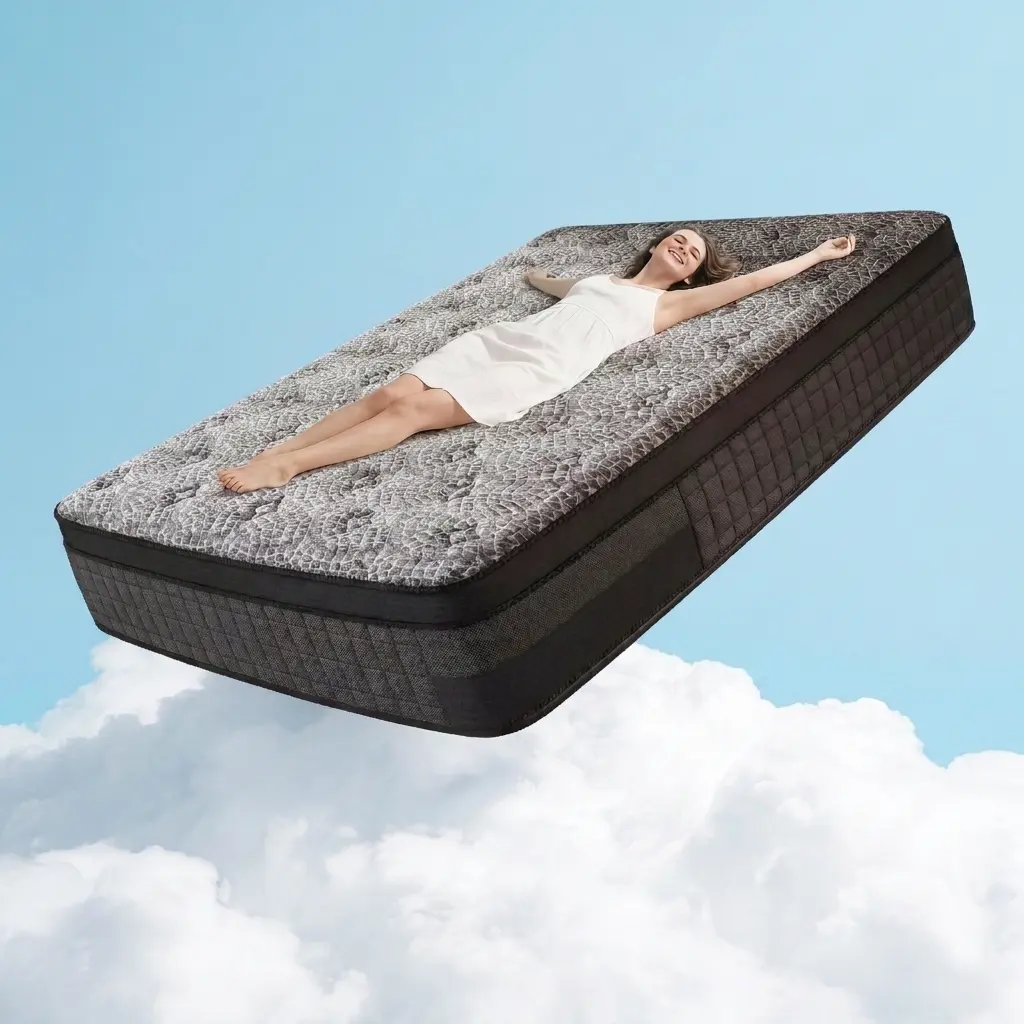 【Summer Sale Deals 】12/14 Inch Medium Firm Hybrid Mattress, Temperature Neutral Ergonomic Grey Boxed Mattress, Queen & King Sizes, Modern Furniture for Small Bedroom Home Hotel, Halloween Christmas Gift, 365 Night Trial