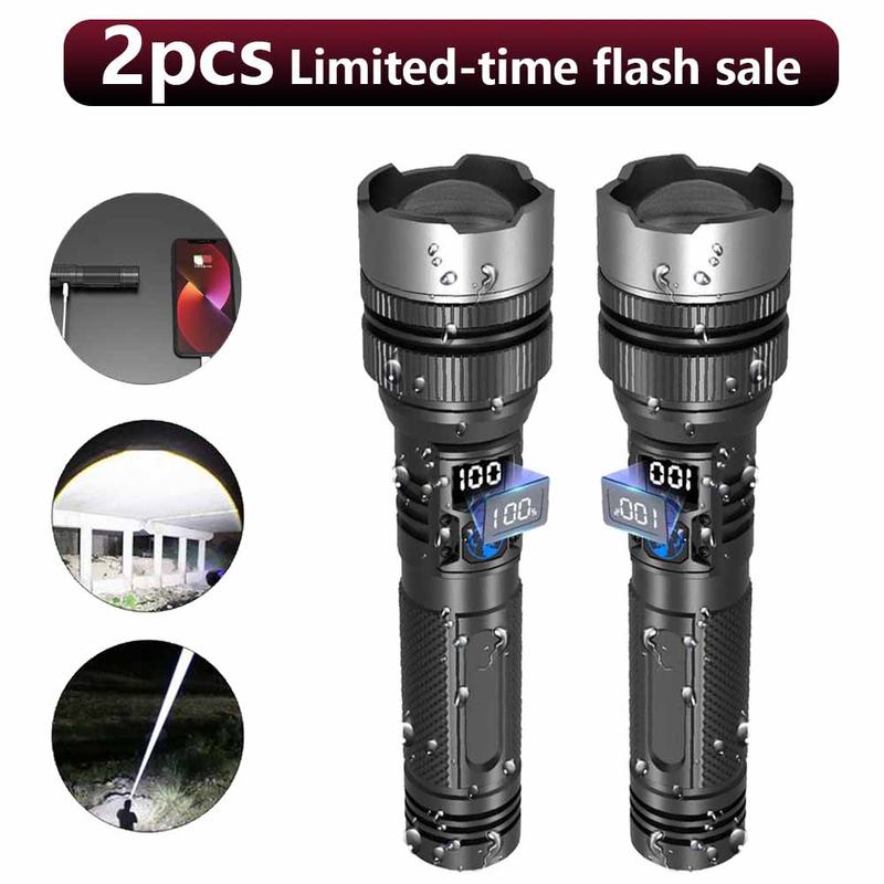 2PACKS High Lumen Rechargeable LED Flashlights Ultra-Bright Flashlights Shockproof and waterproof 5 Modes  Tactical Accessories,Zoom-able Torch Handheld Flashlight，For Outdoor Emergency Signaling Backyard BBQ Adjust Brightness BackToSchool