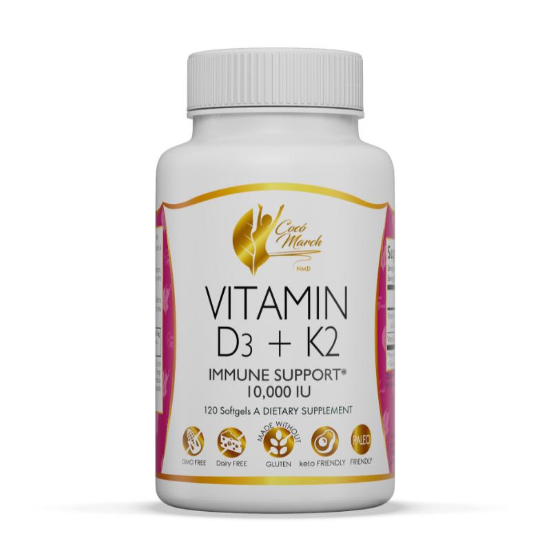 Coco March Vitamin D3 + K2 Dietary Supplement, 120 Softgel Capsules Healthcare Fitness