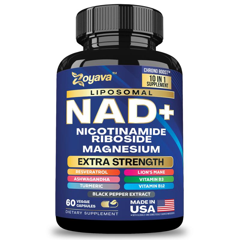 Zoyava NAD+ Supplement - Skin Aging Support All-in-One Dietary Supplement with Nicotinamide Riboside, Magnesium, & 7+ Extra Strength Ingredients - Made in USA - 60 Capsules