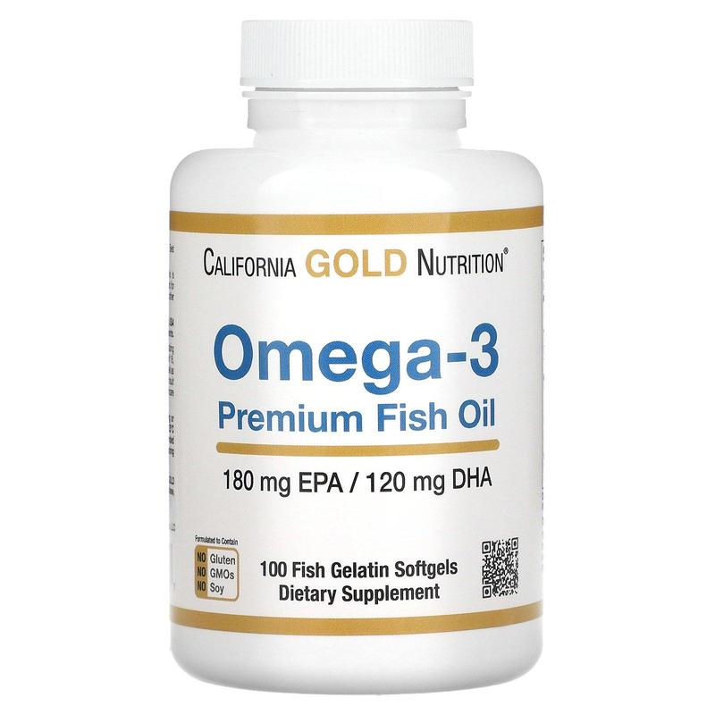 California Gold Nutrition Omega-3 Premium Fish Oil, 2,200 mg, 100 Fish Gelatin Softgels (1,100 mg per Softgel)