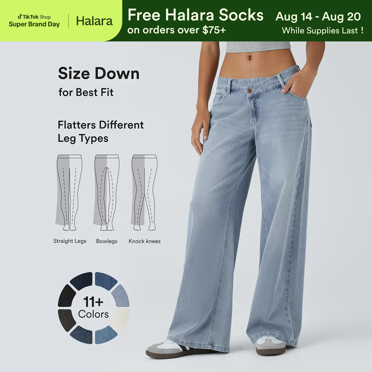 【Creator‘s Pick】Halara Flex Asymmetric Low Rise Zipper Pockets Baggy Wide Leg Washed Casual Jeans #SwimWeek