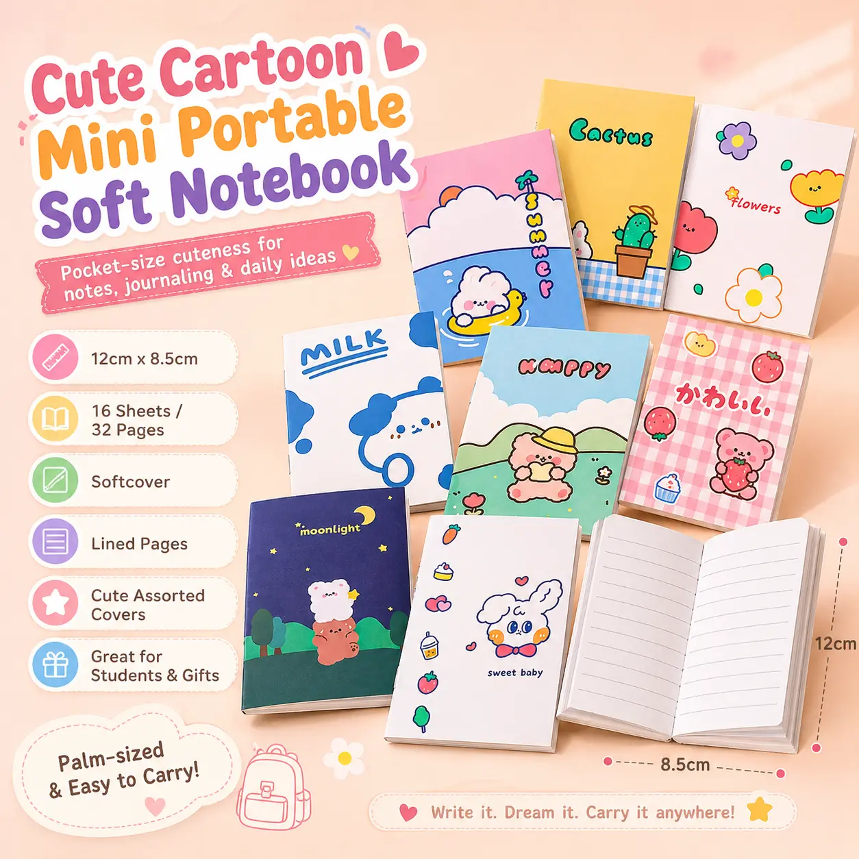 Cute Mini Notebook Cartoon Diary Notepad Protable TikTok爆款商品分析 - GMV/销量 ...