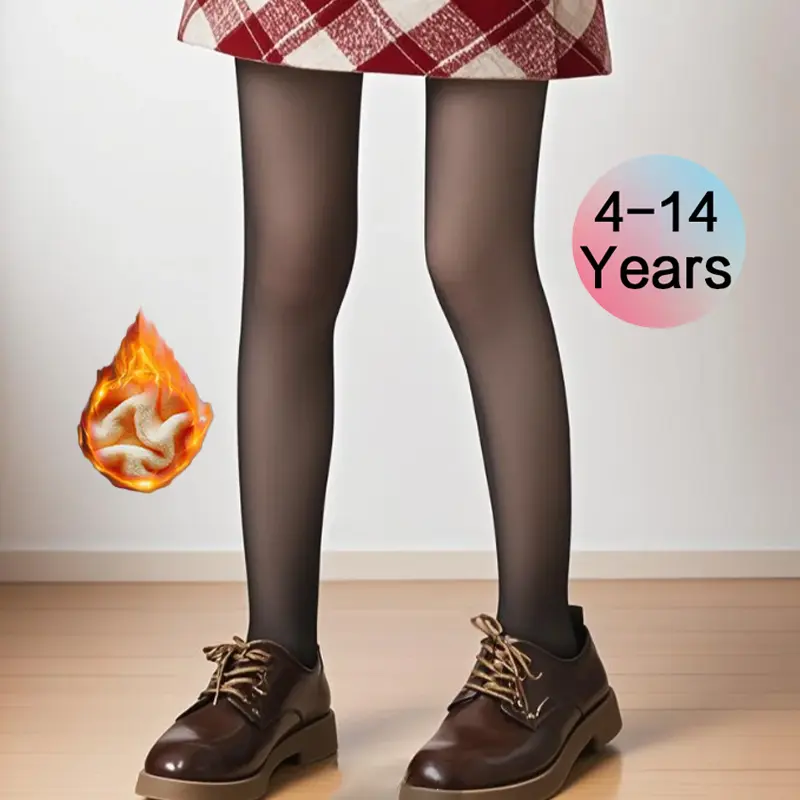 Children's Fleece Lined Tights Kids Warm Thermal Winter Thick Leggings Pantyhose Fake Translucent Pants for School Dress,Girls Fleece Lined TightsChildren's black skin-penetrating velvet tights for girls in autumn and winter-soft skin