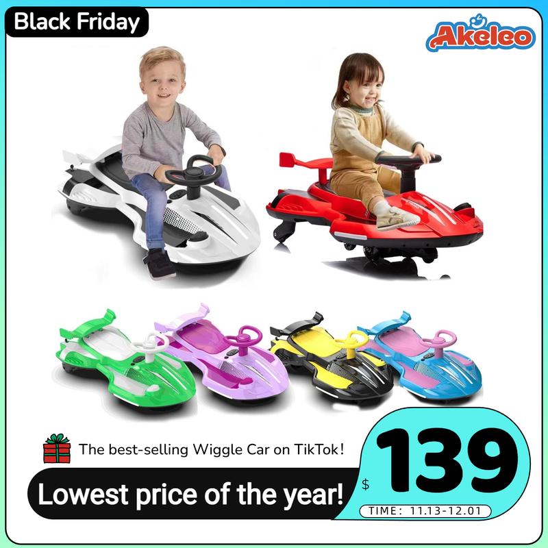 Akeleo】12V Electric Wiggle Car with Pedal, 2 in 1 Wiggle Car Ride