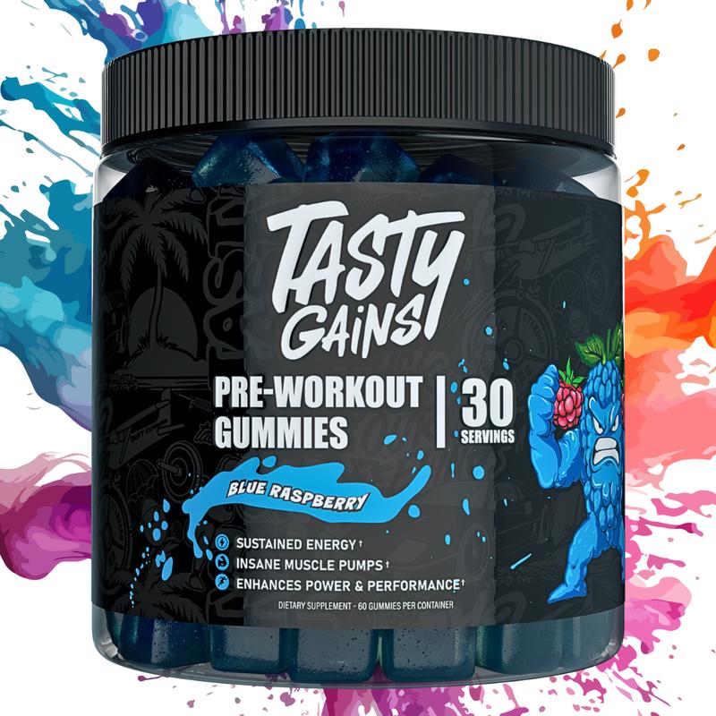 Tasty Gains Pre-Workout Gummies (400mg Caffeine) Energy Boost, Vitamins & Nutrients Healthcare Supplement Fitness Dietary