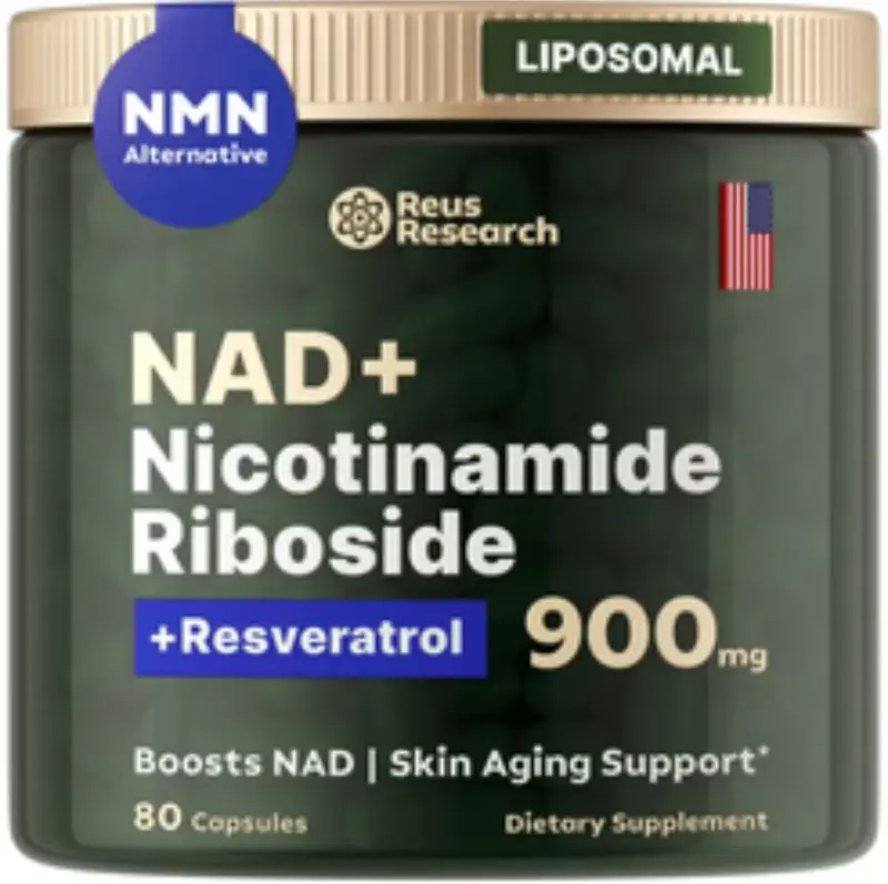 NAD+ Supplement, Liposomal NAD with Resveratrol, NMN Supplement Alternative for Anti-Aging, Energy, Focus, for Men and Women, 80 Capsules