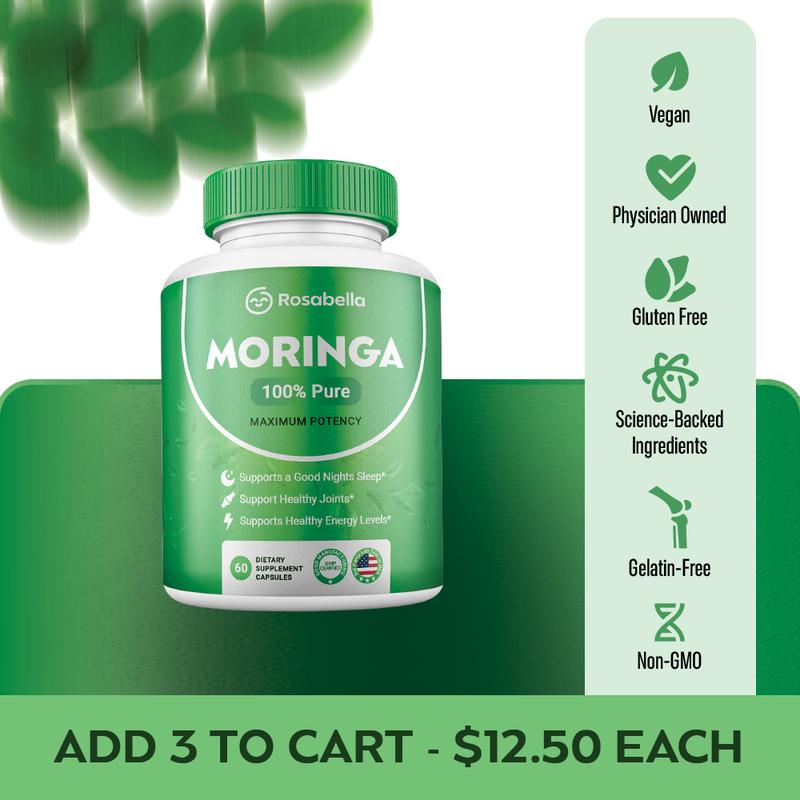 Rosabella Moringa Capsules (800mg) for Immune Support, Gut Health & Vitamins