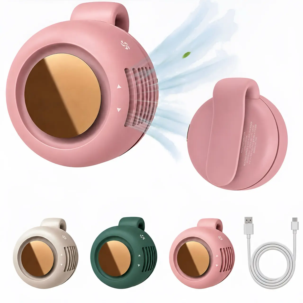 Portable Silent Mini Bladeless Electric Fan, Adjustable 3-speed Suspended Waist Fans, Phone Cooling Fan, Personal Fan, Rotating BodyFan Suitable for Outdoor Travel