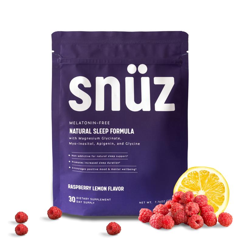 Snüz | Natural Sleep Support for Adults - Magnesium Glycinate, Myo Inositol, Melatonin Free - Raspberry Lemon, 30-Day Supply Powder