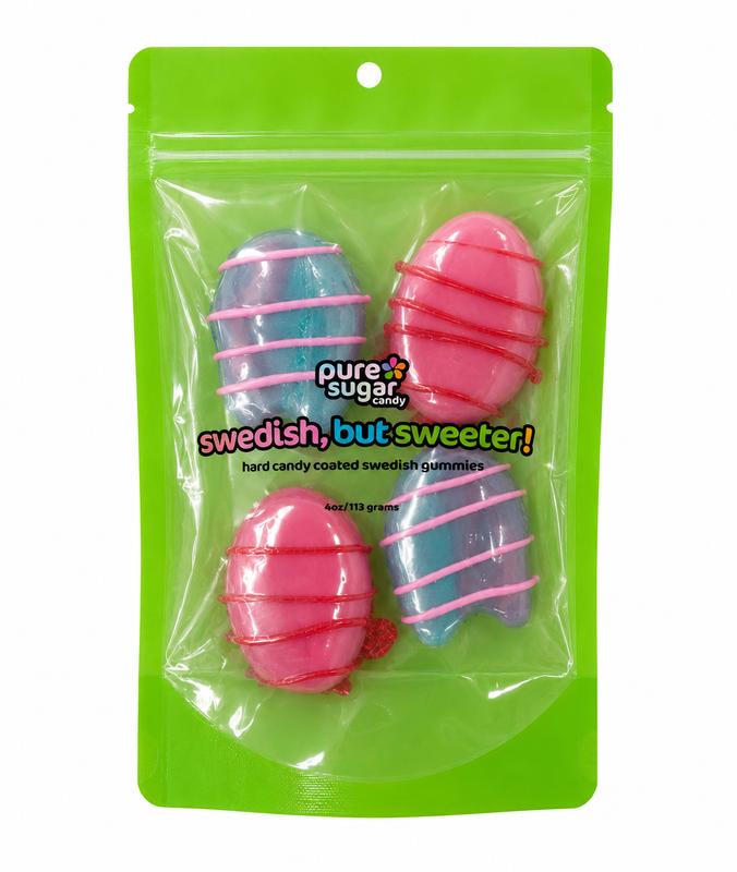 Swedish, But Sweeter! HARD CANDY COATED Swedish Gummies - DIZZY SKULL W/ BLUE RASPBERRY COATING, STRAWBERRY/POMEGRANATE OVAL WITH STRAWBERRY CANDY COATING, TUTTI FRUTTI ROMB WITH LEMON CANDY COATING, BANANA CARAMEL OVAL WITH BANANA CANDY COATING Bonbon Bi