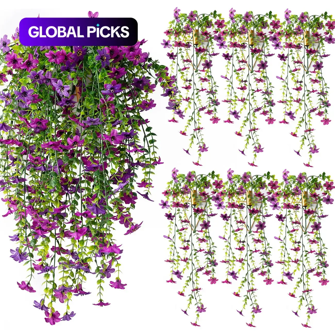 6-Pack Outdoor Artificial Flower Set Hanging Six Ear Orchid Flowers, Bright Long-Lasting Colors, Decorative Fake Flower, Indoor & Outdoor Decoration, Perfect for Gardens & Window Sills, Decorative Faux Flower
