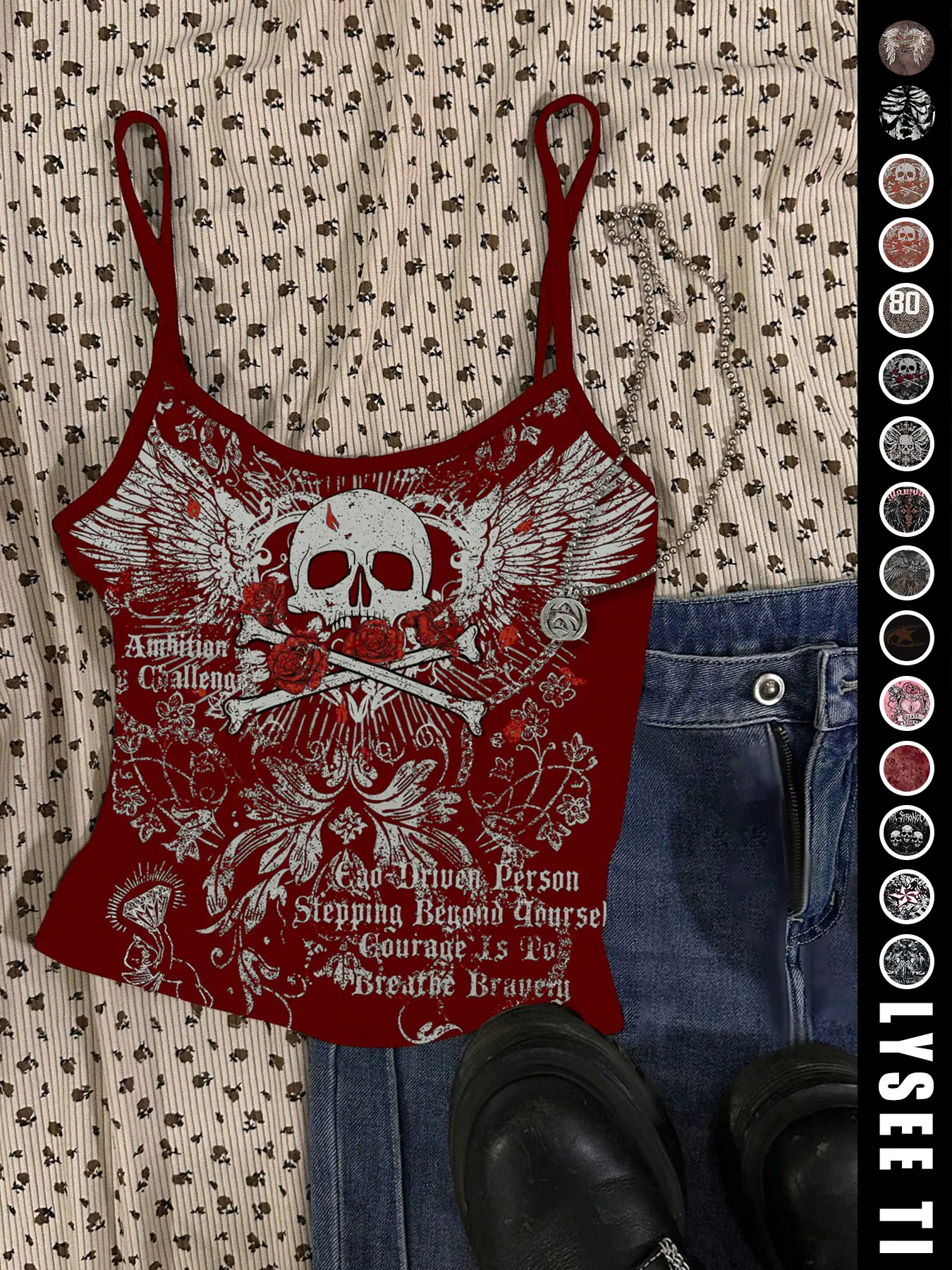 Halloween Festival Rock Retro Skull Eagle Print Crop Top, Slim-Fitting Casual Summer Vest Tank Top, Trendy Women's Fashion for Parties