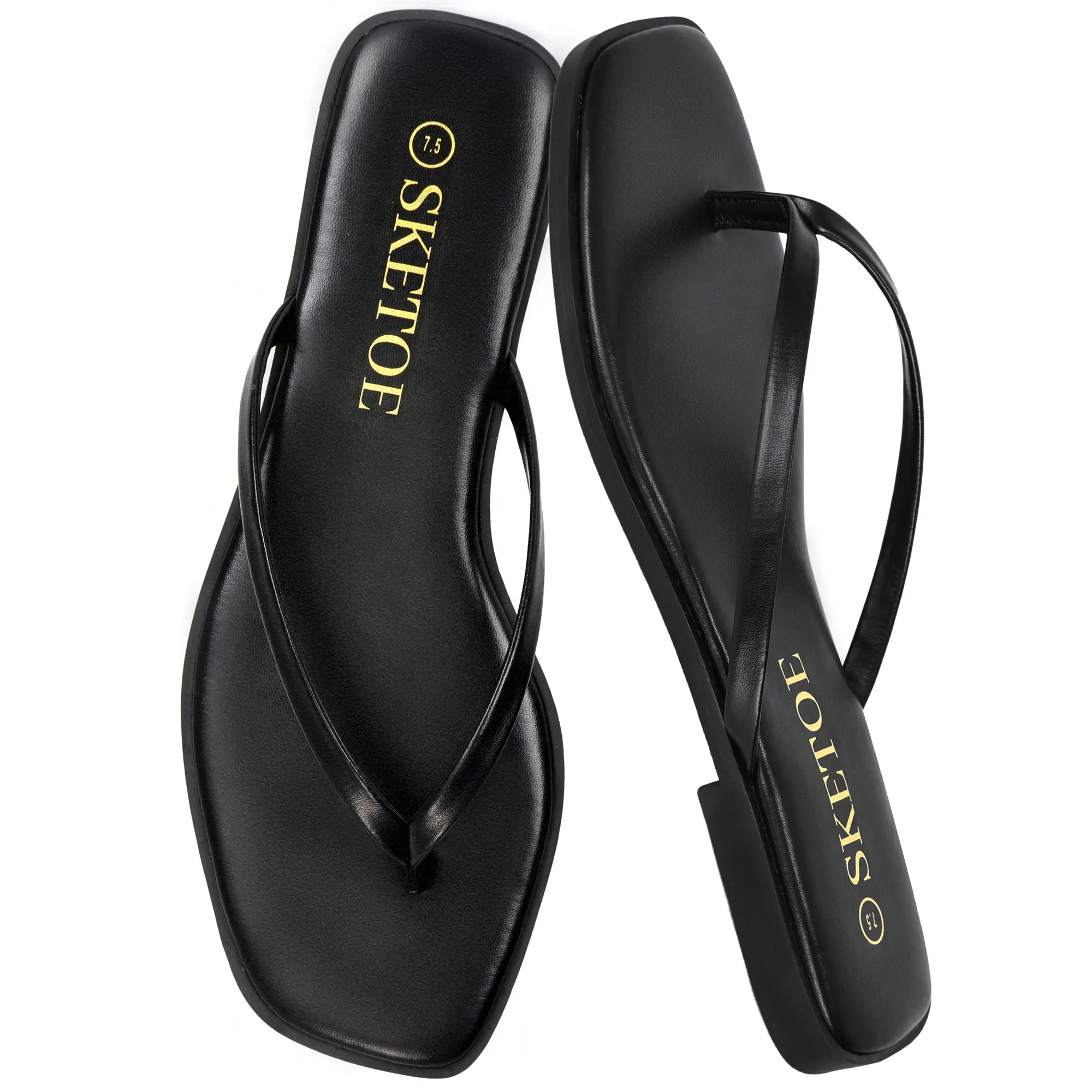 Women's Flip Flops  Black Square Toe Flat Cute Sandals for Women 2026  Vegan Leather Lightweight Summer Sandals  Dressy Vacation Essentials Slides ,Summer Women's Shoes 2026, Fashion Platform Sandals Footwear sandals for summer