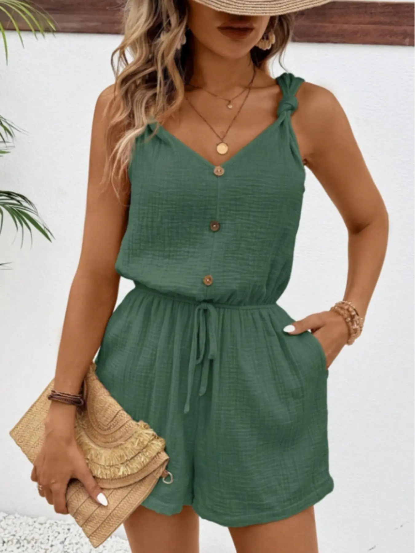 Women's Solid Color Button Fitted Romper, Casual S TikTok爆款商品分析 - GMV ...