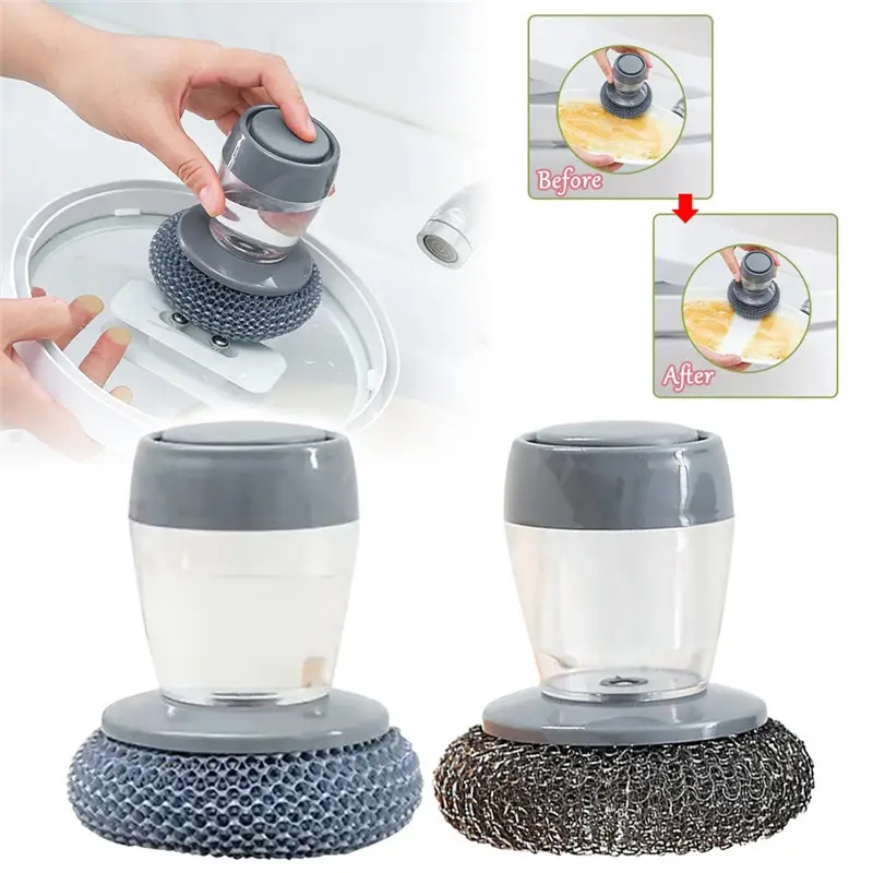 Rotating Sponge Short Handle Cleaning Brush for Kitchen - Automatic Liquid Dispensing ...