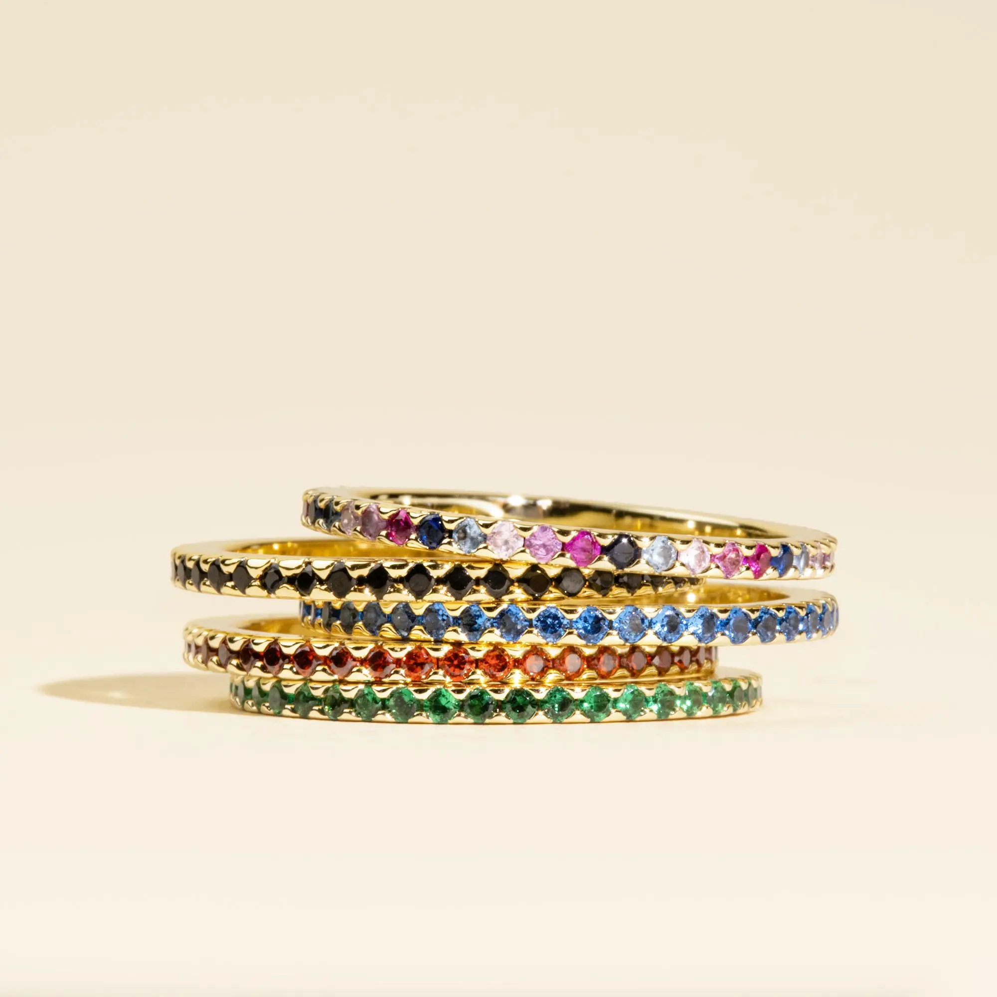 PAVOI 14K Gold Plated Colorful CZ Stones Stackable Ring - Sterling Silver Simulated Diamond Eternity Bands for Women