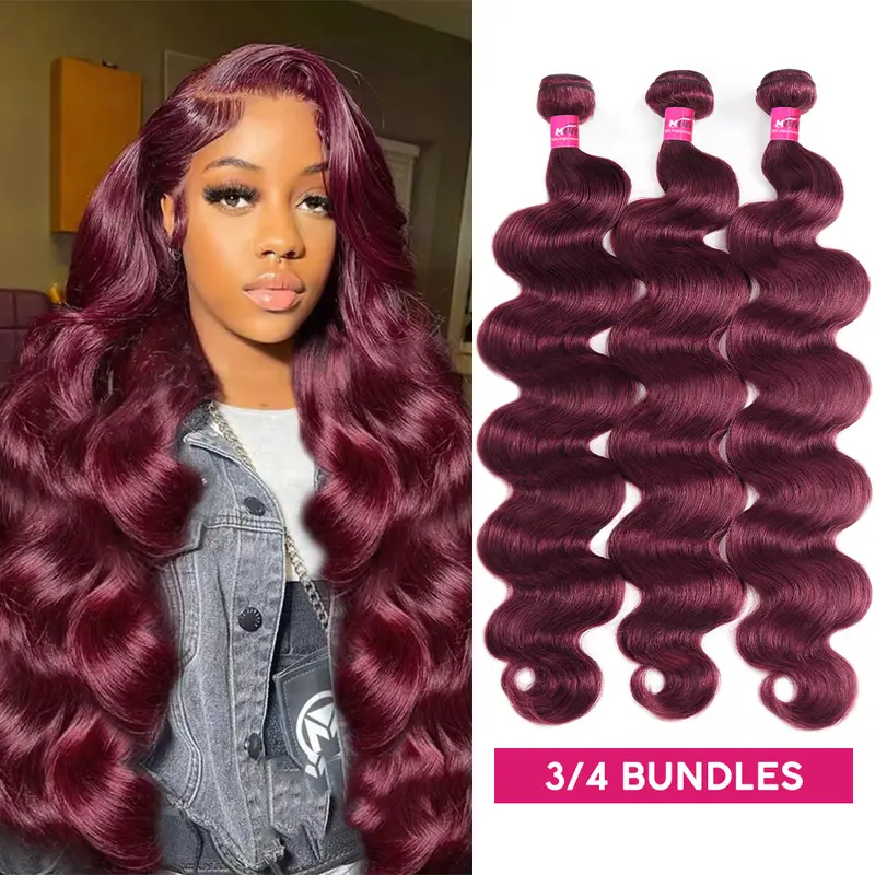查看[99J Burgundy Body Wave Bundles Dark Red Colored Human Hair Weave 12 ...