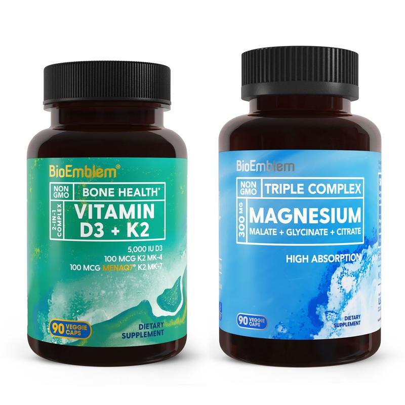 BioEmblem Triple Magnesium Complex + Vitamin D3 K2 Capsules - Total 3-In-1 Support