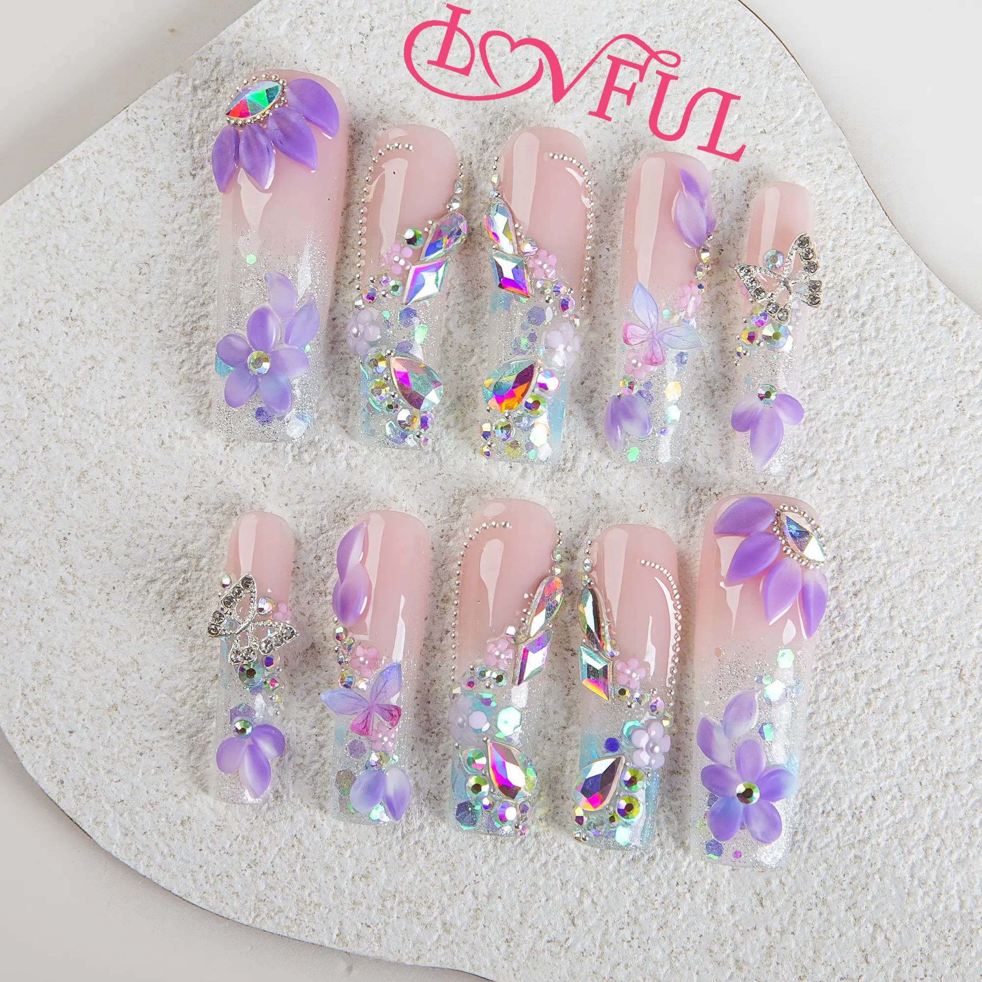 Lovful Square Mid Length 1.7" Handmade Acrylic Press-On Nails for Art & Care|10PCS Reusable,Salon Quality,Link1 H23-H195 #DealsForYouDays