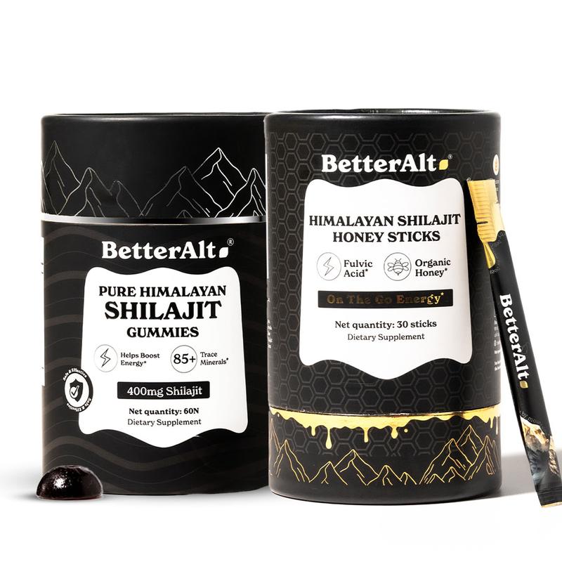 BetterAlt Ultimate Power Up Duo | Shilajit GOLD+ Honey Sticks + Shilajit Gummies | 3rd-party Lab Tested | 1 Month Pack - Helps Boost Energy