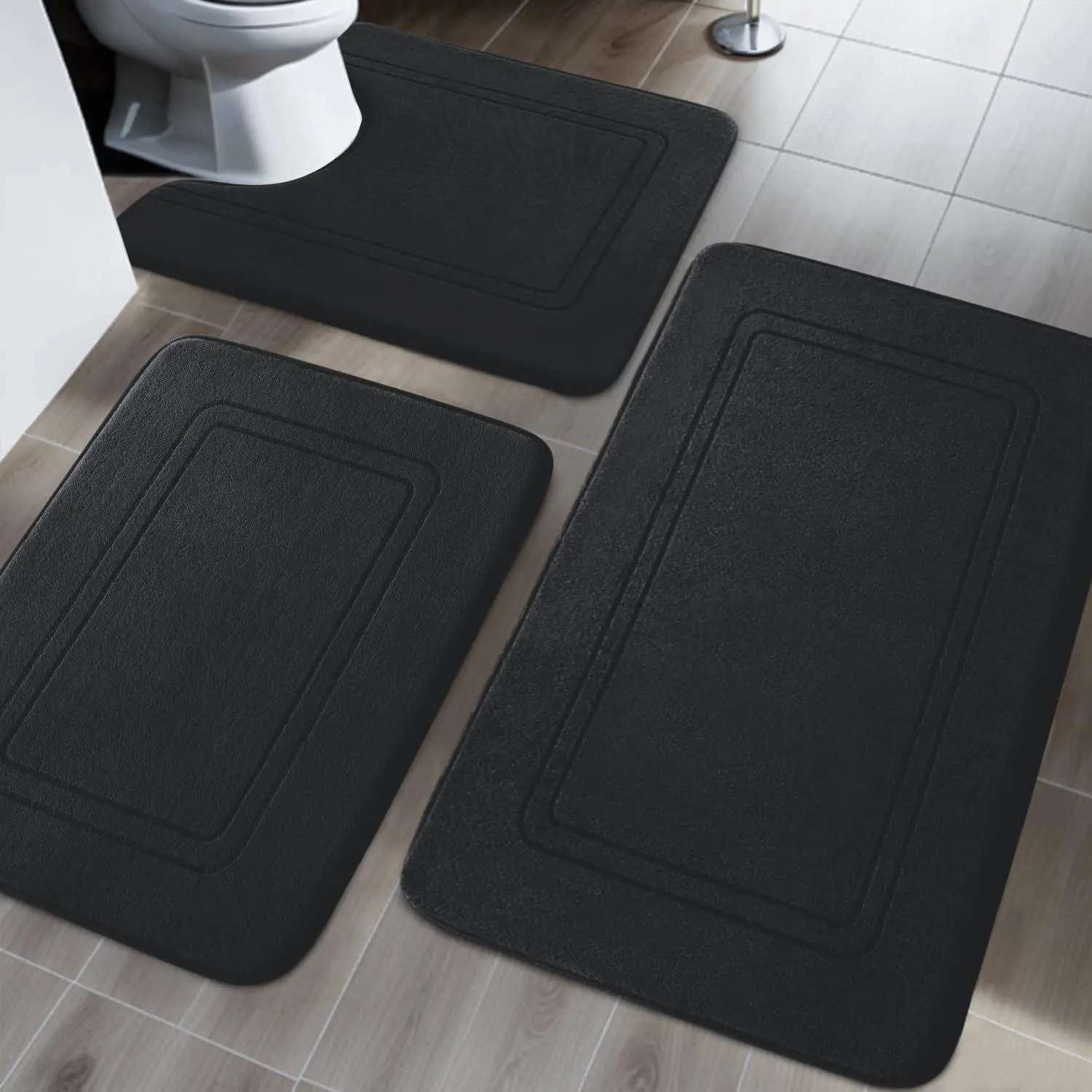 查看[Bathroom Mat Set, 3 Counts/set Non-slip Soft Absorbent Bath Mat & U ...