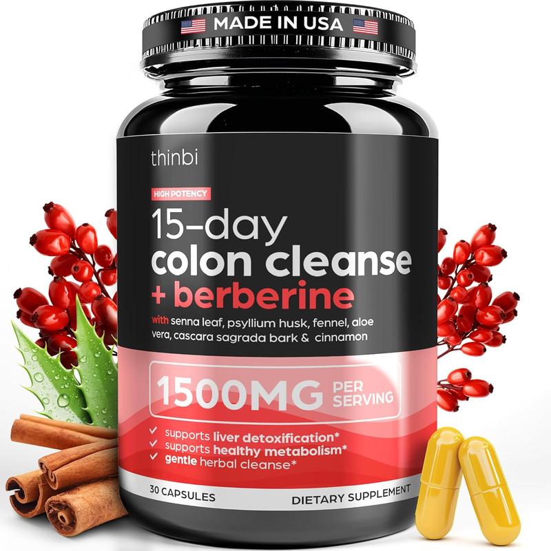 15-Day Colon Cleanse Berberine Supplement 1500mg Edible Vitamins - Extra Strength Advanced Formula  | Non-GMO | 30 capsules