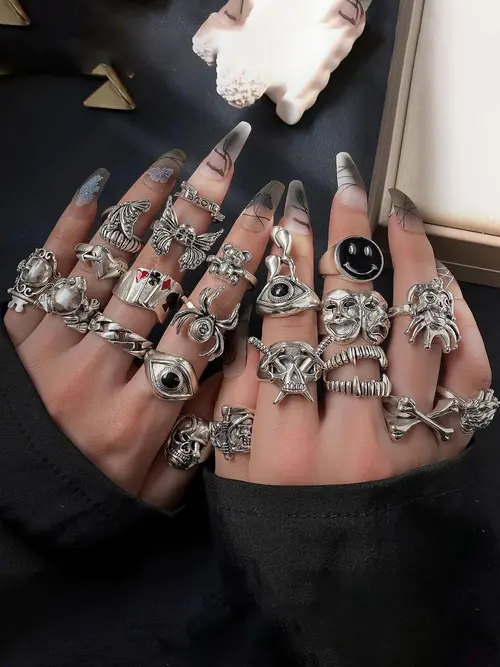 查看[Punk Gothic Style Halloween Themed Ring Set, 24pcs/set Fashionable ...
