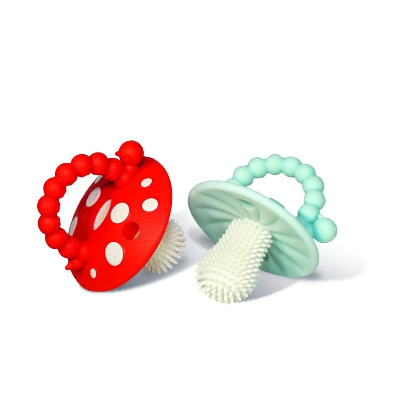 Chompy Mushroom Silicone Teether 2PK - BPA Free, Multi-Texture, Hand Held Teether for Infants 0-36 Months, Easy to Clean